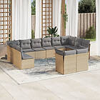 vidaXL Soffgrupp för trädgården 12 delar med dynor beige konstrotting 3218429