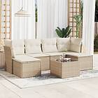 vidaXL Matgrupp för trädgården med dynor 7 delar beige konstrotting 3218018