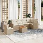vidaXL Matgrupp för trädgården med dynor 7 delar beige konstrotting 3224147