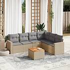 vidaXL Matgrupp för trädgården med dynor 7 delar beige konstrotting 3224141