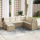 vidaXL Matgrupp för trädgården med dynor 7 delar beige konstrotting 3219288