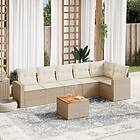 vidaXL Matgrupp för trädgården med dynor 7 delar beige konstrotting 3224133