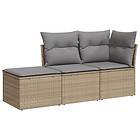 vidaXL Soffgrupp för trädgården 3 delar med dynor beige konstrotting 3249308