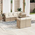 vidaXL Matgrupp för trädgården med dynor 7 delar beige konstrotting 3217898