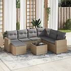 vidaXL Matgrupp för trädgården med dynor 8 delar beige konstrotting 3219299
