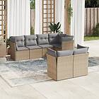 vidaXL Matgrupp för trädgården med dynor 7 delar beige konstrotting 3249738