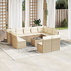 vidaXL Soffgrupp för trädgården 12 delar med dynor beige konstrotting 3218358