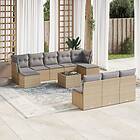 vidaXL Loungegrupp för trädgården m. dynor 11 delar beige konstrotting 3218299