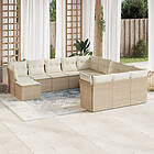 vidaXL Soffgrupp för trädgården 12 delar med dynor beige konstrotting 3218628