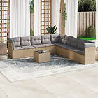 vidaXL Soffgrupp för trädgård med dynor 10 delar beige konstrotting 3249628