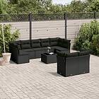 vidaXL Loungegrupp 10 delar med svarta dynor konstrotting 3249994