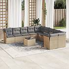 vidaXL Loungegrupp för trädgården m. dynor 11 delar beige konstrotting 3250088