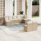 vidaXL Soffgrupp för trädgården med dynor 9 delar beige konstrotting 3218268