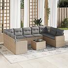 vidaXL Soffgrupp för trädgård med dynor 10 delar beige konstrotting 3219399