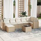 vidaXL Matgrupp för trädgården med dynor 8 delar beige konstrotting 3219278