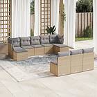 vidaXL Soffgrupp för trädgård med dynor 10 delar beige konstrotting 3218289