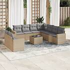 vidaXL Soffgrupp för trädgård med dynor 10 delar beige konstrotting 3219149