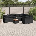 vidaXL Loungegrupp 10 delar med svarta dynor konstrotting 3223815