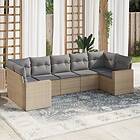 vidaXL Matgrupp för trädgården med dynor 7 delar beige konstrotting 3219379