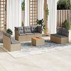 vidaXL Matgrupp för trädgården med dynor 8 delar beige konstrotting 3223567