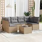 vidaXL Matgrupp för trädgården med dynor 7 delar beige konstrotting 3249238