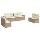 vidaXL Matgrupp för trädgården med dynor 8 delar beige konstrotting 3218838