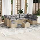 vidaXL Soffgrupp för trädgård med dynor 10 delar beige konstrotting 3249918