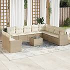 vidaXL Loungegrupp för trädgården m. dynor 11 delar beige konstrotting 3219168