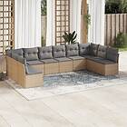 vidaXL Soffgrupp för trädgård med dynor 10 delar beige konstrotting 3249928
