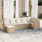 vidaXL Matgrupp för trädgården med dynor 7 delar beige konstrotting 3219268