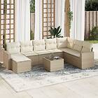 vidaXL Soffgrupp för trädgården med dynor 9 delar beige konstrotting 3219358