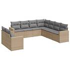 vidaXL Soffgrupp för trädgården med dynor 9 delar beige konstrotting 3219139