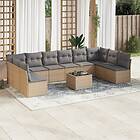 vidaXL Loungegrupp för trädgården m. dynor 11 delar beige konstrotting 3218099