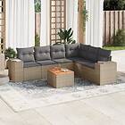 vidaXL Matgrupp för trädgården med dynor 7 delar beige konstrotting 3225464