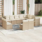 vidaXL Soffgrupp för trädgården 12 delar med dynor beige konstrotting 3218468