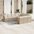 vidaXL Soffgrupp för trädgård med dynor 10 delar beige konstrotting 3218218