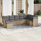 vidaXL Matgrupp för trädgården med dynor 8 delar beige konstrotting 3218049