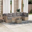 vidaXL Matgrupp för trädgården med dynor 8 delar beige konstrotting 3217439