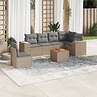 vidaXL Matgrupp för trädgården med dynor 7 delar beige konstrotting 3257802