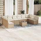 vidaXL Loungegrupp för trädgården m. dynor 11 delar beige konstrotting 3218098