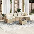 vidaXL Matgrupp för trädgården med dynor 8 delar beige konstrotting 3218038