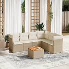 vidaXL Matgrupp för trädgården med dynor 7 delar beige konstrotting 3223657