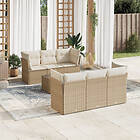 vidaXL Matgrupp för trädgården med dynor 7 delar beige konstrotting 3217258