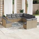 vidaXL Loungegrupp för trädgården m. dynor 11 delar beige konstrotting 3219119