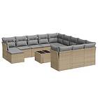 vidaXL Soffgrupp för trädgården med dynor 13 delar beige konstrotting 3250478