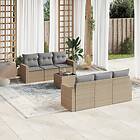 vidaXL Matgrupp för trädgården med dynor 7 delar beige konstrotting 3218699