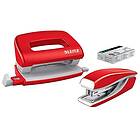 Leitz WOW Stapler & Hole Punch Set Mini 10 sheets Red