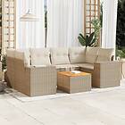 vidaXL Matgrupp för trädgården med dynor 7 delar beige konstrotting 3225344
