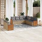 vidaXL Soffgrupp för trädgården med dynor 9 delar beige konstrotting 3260183