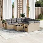 vidaXL Soffgrupp för trädgården med dynor 9 delar beige konstrotting 3252296